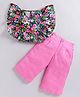 M'andy Crinkled Crepe Woven Frill Sleeves Floral Printed Top With Pant Set - Multi Colour