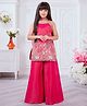 Tiny Kingdom Tissue Woven Sleevless Floral Embroided Sequins Embellished Top & Palazzo Set With Dupatta - Pink