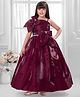 Tiny Kingdom Tissue Woven Sleeveless Stone Embellished Floral Applique Detailed Gown - Wine