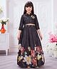 Tiny Kingdom Satin Woven Three Fourth Sleeves Beads & Sequins Embellished Floral Printed Lehenga & Choli Set With Hair Band - Black