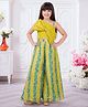Tiny Kingdom Georgette Woven Sleeveless Bow Applique Detailed Top & Bandhni Printed Palazzo Set - Yellow