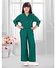 TINY BABY Woven Three Fourth Sleeves Floral Applique Detailed Top & Pant Set - Green