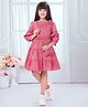 TINY BABY Satin Woven Three Fourth Puffed Sleeves Stone Embellished Belt & Floral Applique Detailed Dress With Sling Bag - Pink