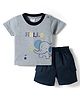 Mom's pet Cotton Knit Half Sleeves Elephant Printed Tee & Shorts Set - Blue