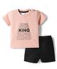Mom's pet Cotton Knit Half Sleeves Elephant Printed Tee & Shorts Set - Peach