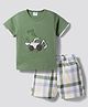 Mom's pet Cotton Knit Half Sleeves Vehicle Embroidered Tee & Shorts Set - Green