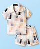 Mom's pet Cotton Knit Half Sleeves Abstract Printed Coordinating Shirt & Shorts Set -Cream
