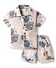 Mom's pet Cotton Knit Half Sleeves Abstract Printed Coordinating Shirt & Shorts Set -Brown