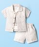 Mom's pet Cotton Knit Half Sleeves Striped Coordinating Shirt & Shorts Set With Tee - Brown