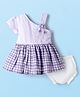 Mom's pet Cotton Knit  Sleeveless Floral Applique Detailed Checked Dress With Bloomer - Purple