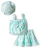 Mom's pet Cotton Knit  Sleeveless Checked Top & Skirt With Cap & Bloomers - Green
