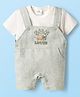 Mom's pet Cotton Knit Beach Theme Embroidered Dungaree & Half Sleeves Tee Set - Green