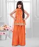 Tiny Kingdom Woven Sleeveless Floral Designed Sequins Embellishes Top & Palazzo With Dupatta Set - Orange