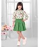TINY BABY Woven Three Fourth Sleeves Floral Printed Top & Skirt Set - Green