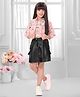 TINY BABY Woven Sun & Butterfly Printed Top & Skirt With Three Fourth Sleeves Jacket Set - Peach