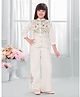 TINY BABY Linen Woven Three Fourth Sleeves Floral Printed Top & Pant Set - Cream