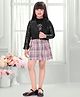 TINY BABY Woven Hey You Text Printed Top & Skirt With Full Sleeves Jacket Set - Black