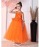 Toy Balloon Kids Net Woven Sleeveless Floral Embroidered Gown - Orange