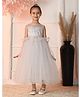 Toy Balloon Kids Satin Knit Sleeveless Leaves Glitter Printed & Floral Embroidered Gown - Light Grey