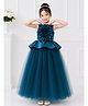 Toy Balloon Kids Knit Sleeveless Floral Applique Detailed Gown - Teal Blue