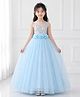 Toy Balloon Kids Satin Knit Sleeveless Shimmer & Floral Applique Detailed Gown - Light Blue