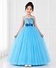 Toy Balloon Kids Satin Knit Sleeveless Sequins Embellished & Floral Applique Detailed Gown - Aqua Blue