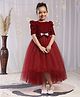 Toy Balloon Kids Velvet Woven Three Fourth Sleeves Sequins Embellished Bow Applique Detailed High Low Dress - Maroon