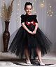 Toy Balloon Kids Velvet Woven Three Fourth Sleeves Sequins Embellished Bow Applique Detailed High Low Dress - Black