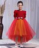 Toy Balloon Kids Velvet Woven Three Fourth Sleeves Sequins Embellished Bow Applique Detailed High Low Dress - Red