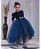Toy Balloon Kids Net Woven Three Fourth Sleeves Bow Applique Detailed High Low Dress - Teal Blue