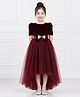 Toy Balloon Kids Net Woven Three Fourth Sleeves Bow Applique Detailed High Low Dress - Wine