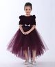 Toy Balloon Kids Velvet Knit Three Fourth Puffed Sleeves Sequin Embellished Bow Applique & Frill Detailed High Low Dress - Purple