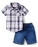 Babyhug Cotton Woven to Denim Half Sleeves Checks Shirts & Shorts Set - Multicolor