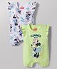 Babyhug Disney Interlock Knit  Sleeveless Rompers with Minnie Mouse Graphics & Frill Detailing Pack of 2 - Green & White