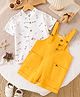 Mark & Mia Cotton Dungaree & Half Sleeves Inner Tee with Text Print - Yellow & White