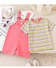 Mark & Mia Cotton Half Sleeves Striped T-Shirt & Dungaree Set with Embroidery - Pink