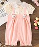 Mark & Mia Cotton Half Puffed Sleeves Floral Printed Romper with Bunny Applique - Pink