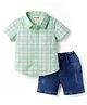Babyhug Cotton Woven Half Sleeves Checks Shirt & Denim Shorts Set - Multicolor