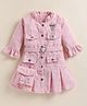 NUTTY BUTTY Fur Knit Full Sleeves Frill Detailed Checked Dress With Bag - Pink