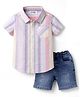 Babyhug Cotton Woven Half Sleeves Striped Shirt & Denim Shorts Set - Multicolor