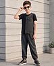 OLLINGTON ST. Sinker Knit Half Sleeve Cut & Sew T-Shirt & Denim Joggers - Black & Grey