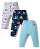 Babyhug Interlock Cotton Knit Full Length Vehicles Printed Diaper Leggings Pack Of 3 - Multicolor