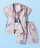 Rikidoos Cotton Knit Half Sleeves Text Printed Co-Ord Shirt & Shorts Set with T-Shirt - White & Light Grey
