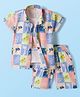 Rikidoos Cotton Knit Half Sleeves Beach Theme Printed Co-Ord Shirt & Shorts Set with T-Shirt - White & Pink