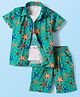 Rikidoos Cotton Knit Half Sleeves Starfish Printed Co-Ord Shirt & Shorts Set with T-Shirt - White & Green
