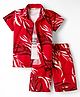 Rikidoos Cotton Knit Half Sleeves Tropical & Text Printed Co-Ord Shirt & Shorts Set with T-Shirt - White & Maroon