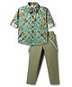 Rikidoos Cotton Knit Full Sleeves Printed Party Shirt & Trouser Set With Bow & Suspender - Green