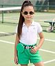 OLLINGTON ST. Cotton Knit Half Sleeves Top With Pouch  & Shorts Set - Green & White