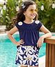 OLLINGTON ST. Cotton Knit Sleeveless Top & Printed Shorts Set - Navy & Multicolour
