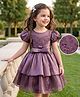 Mark & Mia Woven Half Puffed Sleeves Party Dress with Bow Applique & Sequin Detailing - Purple